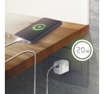 AISENS Cargador Gan 20W, 1xUSB-C PD3.0 QC4.0, 1xUSB-A QC3.0, Blanco