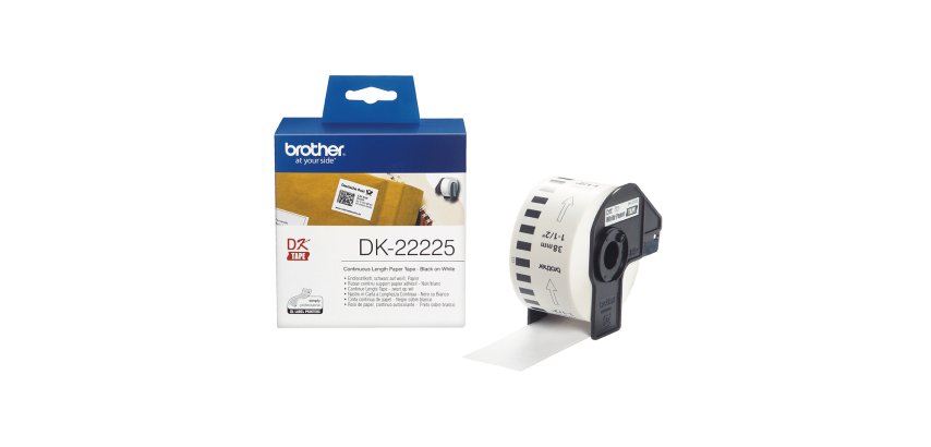 Brother - Rotolo etichetta continua - carta adesiva - Nero/Bianco - 38mm x 30,48mt - DK-22225