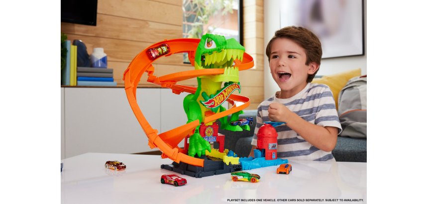 Hot Wheels City T-Rex Battaglia Infuocata, Macchinina Die-Cast
