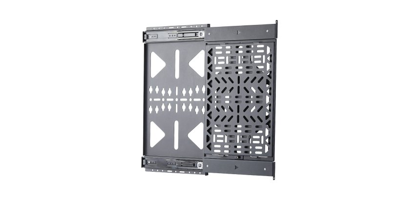StarTech.com Panneau de Rangement Coulissant pour Composants Audiovisuels, Support pour Décodeur et Accessoires, Charge max. 10 kg, Support Mural Multimédia à Installer Derrière le Téléviseur, Conception Coulissante pour un Accès Facile
