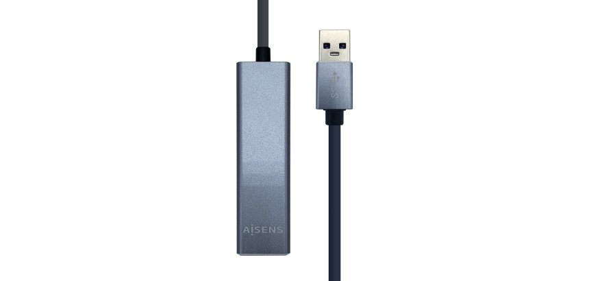 AISENS Conversor USB 3.0 a ethernet gigabit 10/100/1000 Mbps + Hub 3 x USB 3.0, Gris, 15 cm