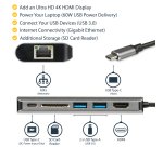 StarTech.com USB C Multiport Adapter - USB-C Travel Dock to 4K HDMI, 3x USB 3.0 Hub, SD/SDHC, GbE, 60W PD 3.0 Pass-Through - USB Type-C/Thunderbolt 3 - Replaces DKT30CSDHPD