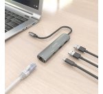 AISENS Dock USB-C A Ethernet Gigabit + Hub 1xUSB-C+2xUSB-A, Gris, 15cm