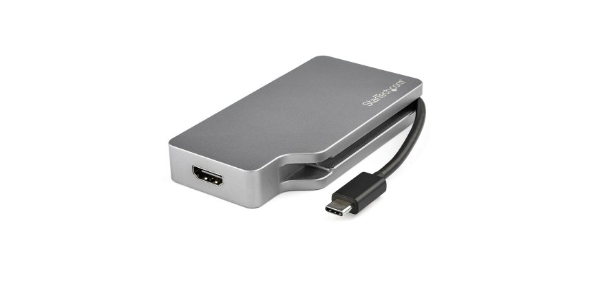 StarTech.com USB C Multiport Video Adapter w/ HDMI, VGA, Mini DisplayPort or DVI - USB Type C Monitor Adapter to HDMI 2.0 or mDP 1.2 (4K 60Hz) - VGA or DVI (1080p) - Space Gray Aluminum