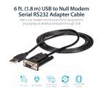 StarTech.com 6ft (1.8m) 1-Port USB to Serial RS232 Adapter, FTDI DB9 Serial DCE Adapter Cable, Null Modem, USB 2.0 - TAA