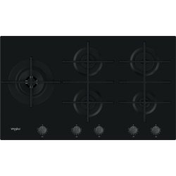 WHIRLPOOL Plaque gaz GOWL928NB, 5 foyers, verre noir, Grilles fonte