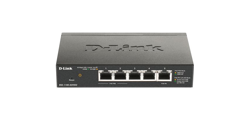 D-Link DGS-1100-05PDV2 commutateur réseau Géré Gigabit Ethernet (10/100/1000) Connexion Ethernet, supportant l'alimentation via ce port (PoE) Noir