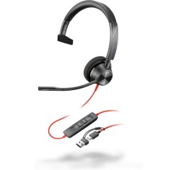 Poly Auriculares monoaurales Blackwire 3310 con certificación Microsoft Teams USB-C + Adaptador USB-C/A