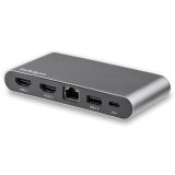 StarTech.com USB-C Dock - 4K Dual Monitor HDMI Display - Mini Laptop Docking Station - 100W Power Delivery Passthrough - GbE, 2-Port USB-A Hub - USB Type-C Multiport Adapter - 1m kabel