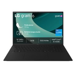 LG Gram 16Z90RU Intel® Core™ i5 i5-1334U Ordinateur portable 40,6 cm (16") WQXGA 16 Go LPDDR4x-SDRAM 512 Go SSD Wi-Fi 6E (802.11ax) Windows 11 Pro Français Noir