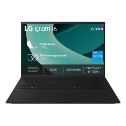 LG Gram 16Z90RU Intel® Core™ i5 i5-1334U Ordinateur portable 40,6 cm (16") WQXGA 16 Go LPDDR4x-SDRAM 512 Go SSD Wi-Fi 6E (802.11ax) Windows 11 Pro Français Noir