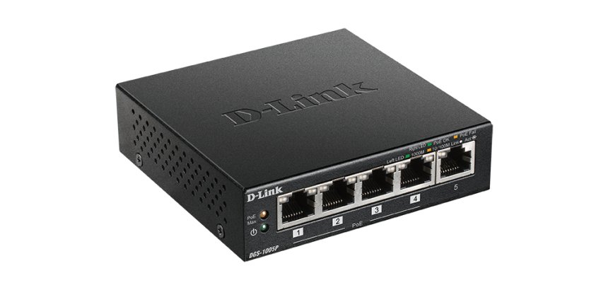 D-Link DGS-1005P Non-géré L2 Gigabit Ethernet (10/100/1000) Connexion Ethernet, supportant l'alimentation via ce port (PoE) Noir