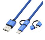 Cable USB CoolBox COO-CAB-U2MC-BL, 1 m, USB A, USB C/Micro-USB B, USB 2.0, 480 Mbit/s, Azul