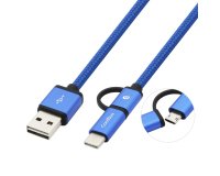 Cable USB CoolBox COO-CAB-U2MC-BL, 1 m, USB A, USB C/Micro-USB B, USB 2.0, 480 Mbit/s, Azul