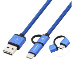 Cable USB CoolBox COO-CAB-U2MC-BL, 1 m, USB A, USB C/Micro-USB B, USB 2.0, 480 Mbit/s, Azul