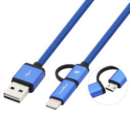 Cable USB CoolBox COO-CAB-U2MC-BL, 1 m, USB A, USB C/Micro-USB B, USB 2.0, 480 Mbit/s, Azul