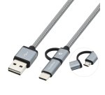 Cable USB CoolBox COO-CAB-U2MC-GR, 1 m, USB A, USB C/Micro-USB B, USB 2.0, 480 Mbit/s, Gris