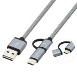 Cable USB CoolBox COO-CAB-U2MC-GR, 1 m, USB A, USB C/Micro-USB B, USB 2.0, 480 Mbit/s, Gris