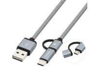 Cable USB CoolBox COO-CAB-U2MC-GR, 1 m, USB A, USB C/Micro-USB B, USB 2.0, 480 Mbit/s, Gris