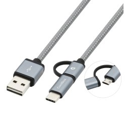 Cable USB CoolBox COO-CAB-U2MC-GR, 1 m, USB A, USB C/Micro-USB B, USB 2.0, 480 Mbit/s, Gris