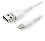 StarTech.com 3 foot (1m) Durable White USB-A to Lightning Cable - Heavy Duty Rugged Aramid Fiber USB Type A to Lightning Charger/Sync Power Cord - Apple MFi Certified iPad/iPhone 12