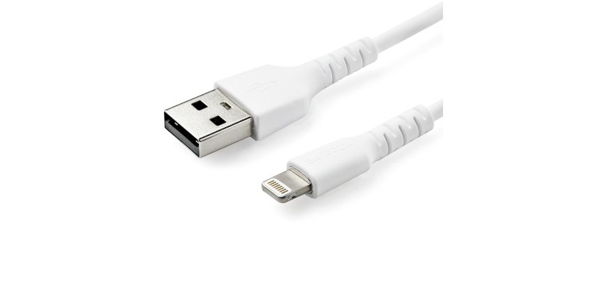 StarTech.com 3 foot (1m) Durable White USB-A to Lightning Cable - Heavy Duty Rugged Aramid Fiber USB Type A to Lightning Charger/Sync Power Cord - Apple MFi Certified iPad/iPhone 12