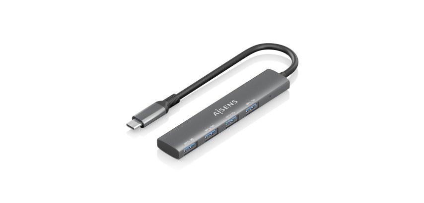 AISENS Hub USB 3.1 USB-C, USB-C/M-4x Tipo A/H, Gris, 15cm
