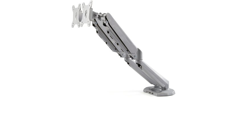 StarTech.com Bras de Bureau à Double Écrans avec USB et Audio, Support de Bureau VESA pour Écrans jusqu'à 32" (8kg), Bras Ergonomique pour Double Écrans à Mouvement Complet - Argent
