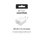 mophie essentials 20W USB-C PD wall adapter Universel Blanc Secteur Charge rapide Intérieure