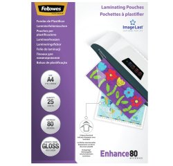 Pochettes de plastification Fellowes A4 - 2 x 80 µ - Brillant - Boîte de 25