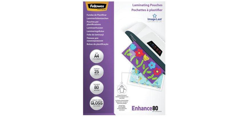 Pochettes de plastification Fellowes A4 - 2 x 80 µ - Brillant - Boîte de 25