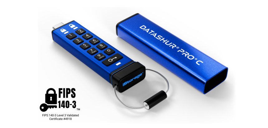 iStorage datAshur PRO+C 512GB | Secure USB Type-C Memory Stick | FIPS 140-3 Level 3 pending | PIN protected | Type C-A adapter included.