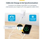 StarTech.com Câble de Charge USB-C de 1m, Charge et Synchronisation, 60W (3A) PD, Câble de Charge USB 2.0 pour Ordinateur Portable - Cordon de Charge USB C Blanc