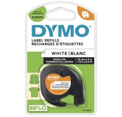 DYMO LetraTag "Iron-On" etichette per tessuti autoadesiva | rotolo da 12 mm x 2 m | stampa nera su bianco | LT etichette lavaggio per etichettatrice LetraTag | 1 pezzo