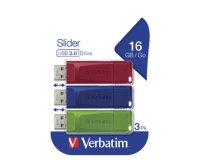 Verbatim Slider - USB Drive - 3x16 GB - Blue/Red/Green