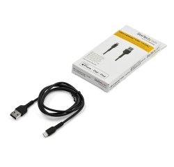 StarTech.com 1m USB A to Lightning Cable - Durable Black USB Type A to Lightning Connector Charge and Sync Charger Cord - Rugged w/Aramid Fi