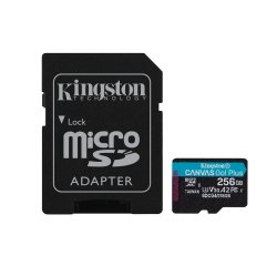 Kingston Technology Carte microSDXC Canvas Go Plus Gen4 200 Mo/s A2 U3 V30 256 Go + adaptateur