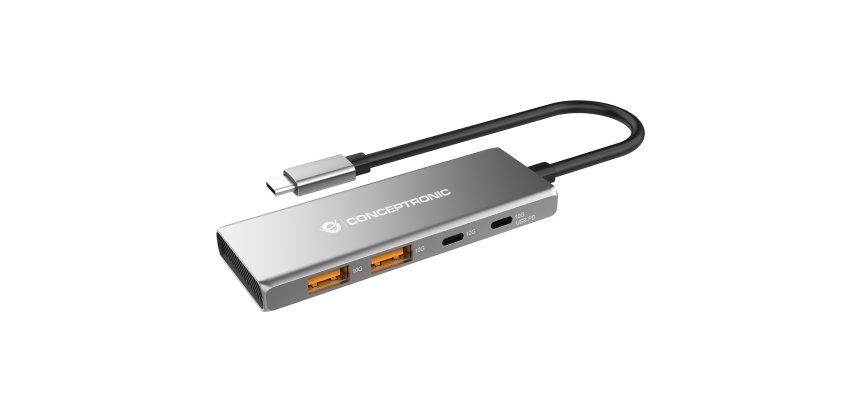 Conceptronic HUBBIES15G hub de interfaz USB 3.2 Gen 2 (3.1 Gen 2) Type-C 10000 Mbit/s Gris