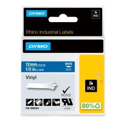 DYMO Rhino Industrial Vinyl Labels | 12 mm x 5.5m | White Print on Blue | Self-Adhesive | for LabelManager & Rhino Label Makers