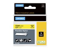 DYMO Rhino Industrial Flexible Nylon Labels | 12 mm x 3.5 m | Black Print on Yellow | Self-Adhesive | for Rhino & LabelManager Label Makers