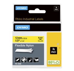 DYMO Rhino etiquetas industriales de nailon flexible | 12 mm x 3,5 m | de color negro sobre fondo amarillo