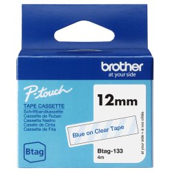 Brother BTAG-133 ruban d'étiquette Bleu sur transparent