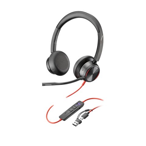 HP Poly Auriculares estéreo Blackwire 8225 con certificación Microsoft Teams USB-C + Adaptador USB-C/A