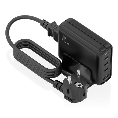 AISENS Cargador Sobremesa GaN 140W, 3x USB-C PD3.1 QC4.0 QC5.0, 1x USB-A QC3.0, Negro