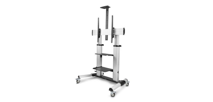 StarTech.com Rolling TV Cart/Stand On Wheels For 60-100inch Flat Screens Up To 220lb (100kg), Height Adjustment via Hand Crank, Mobile/Portable Trolley Mount