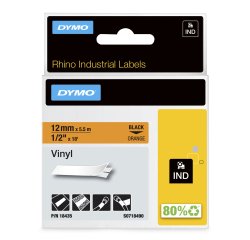 DYMO Rhino Étiquettes en vinyle industrielles | 12 mm x 5,5 m | autocollantes impression en noir sur fond orange | pour étiqueteuses Rhino et LabelManager