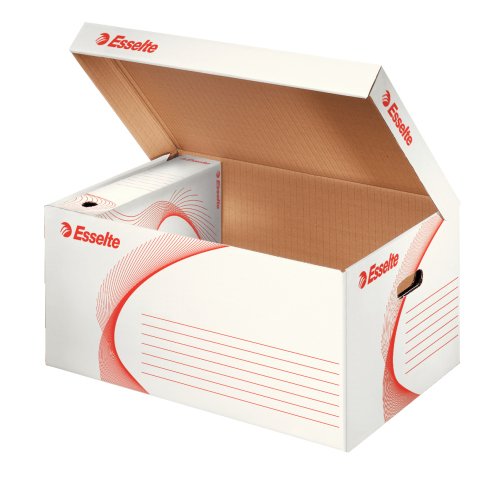 Conteneur esselte carton ondulé blanc recyclable taille l 365x255x550mm 5/6 boîtes couvercle rabattable ouverture dessus
