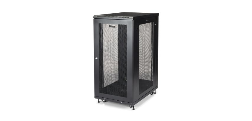 StarTech.com Armadio Rack 19" 24U su Ruote a 4 Montanti, Server Rack 19 Pollici Mobile con Ripiano 1U e pannelli laterali con serratura. Rack Dati Ventialta con Profondità di montaggio regolabile