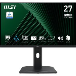 MSI PRO MP275PG 27 Inch Monitor, FHD (1920 x 1080), 100Hz, IPS, 1ms, 1x HDMI 1.4b, 1x DP 1.2a output, 1x D-Sub(VGA), Built-in Speakers, Anti-Glare, Anti-Flicker, Less Blue light, TÜV Certified, VESA, Kensington, 4-way adjustable stand, Black