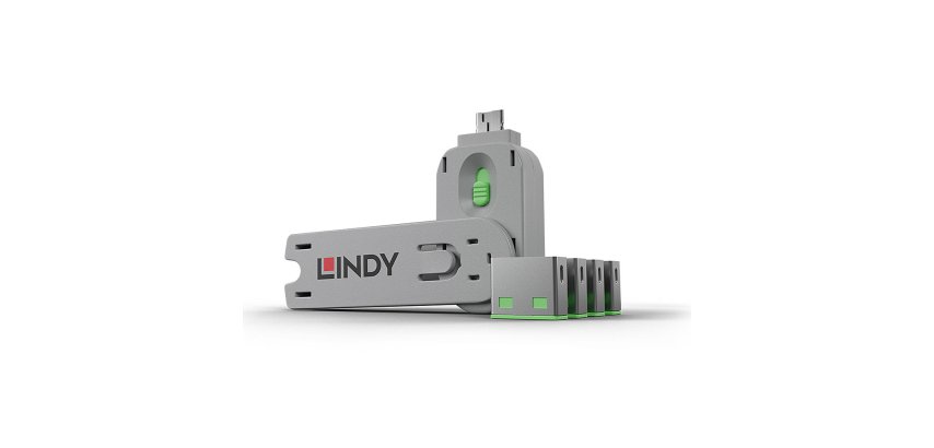 Lindy 40451 bloqueador de puerto Bloqueador de puerto + clave USB tipo A Verde Acrilonitrilo butadieno estireno (ABS) 5 pieza(s)